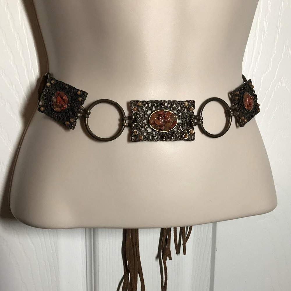 Boho Hippie Chic Leather Brown Sunstone chip Belt